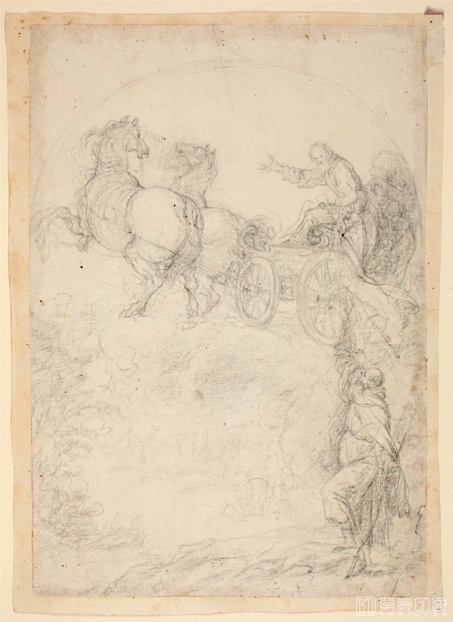 速写-西班牙普拉多美术馆素描藏画-Herrera el Mozo, Francisco de-Elias en el carro de fuego-1270
